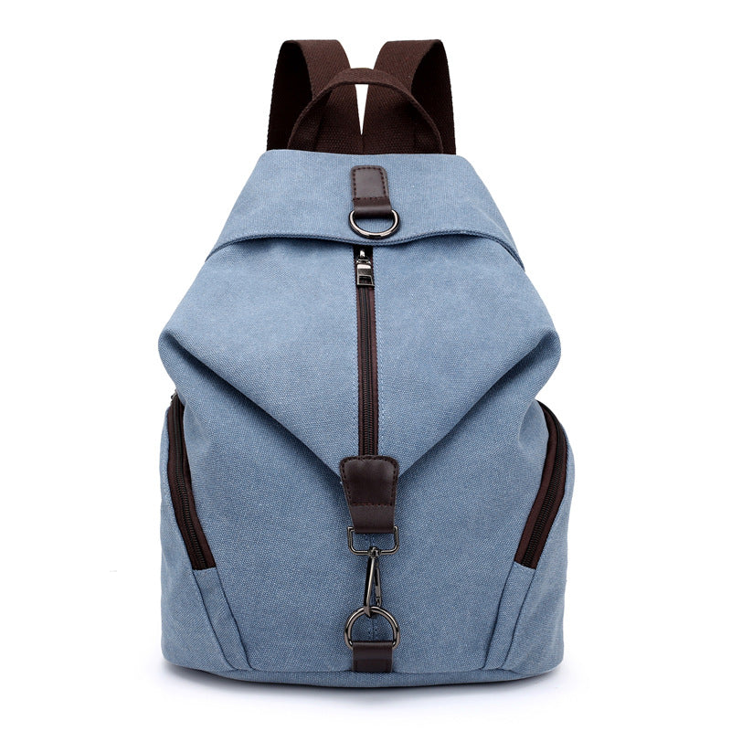 Light Blue Women's Vintage Canvas Backpack Casual Daypack Retro College School Bag Large Capacity Rucksack for Travel Work & Daily Use