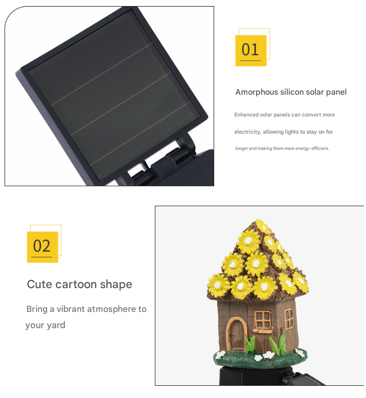 Green House Solar Powered Mushroom House Garden Stake Lights - Outdoor Waterproof Resin Landscape Decorative Lamps with Warm LED Glow for Patio, Lawn, and Yard