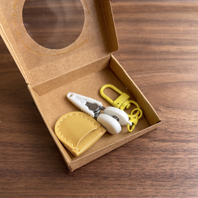 Yellow Ultra-Portable Mini Precision Scissors Set - Compact 7cm Craft Snips with Safety Cap, Leather Sheath, and Keychain Hook for Travel and DIY