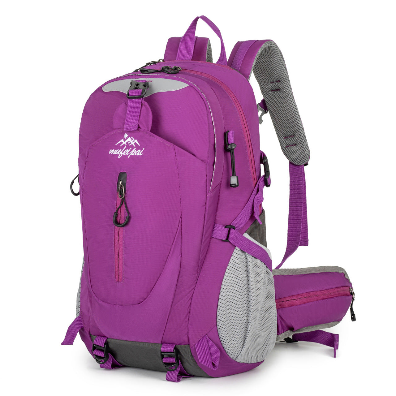 Purple Professional Large Capacity Hiking Backpack - Waterproof Lightweight Outdoor Trekking Rucksack with Hydration Port and Emergency Safety Whistle