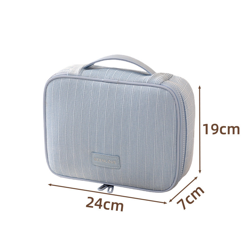 Blue Professional Large Capacity Travel Makeup Bag - Multifunctional Cosmetic Organizer with Dedicated Brush Slots and Portable Handle