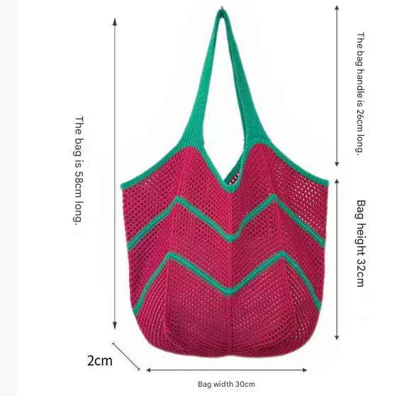 Blue Bohemian Chic Knit Tote Bag | Large Capacity Chevron Weave Shoulder Bag | Fashionable Casual Mesh Carryall