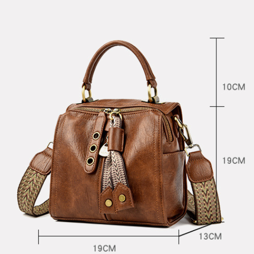 Blue Vintage Look PU Leather Box Bag | Stylish Top Handle Crossbody Tote | Multi-Carry Bucket Bag with Wide Strap