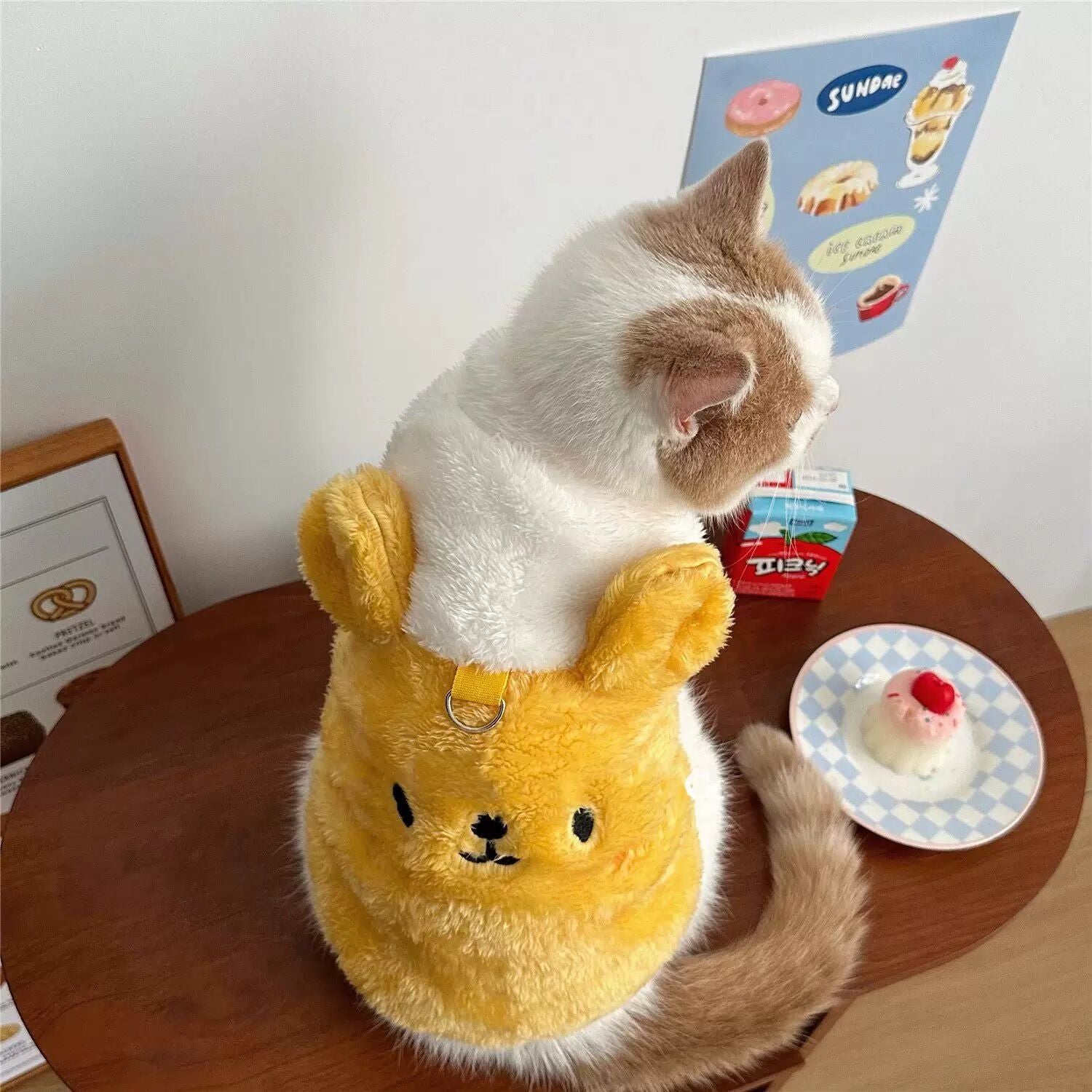 XL Cozy Fleece Cat Vest and Hoodie | Warm Winter Pet Costume | Adorable Plush Teddy Design for Small to Medium Cats