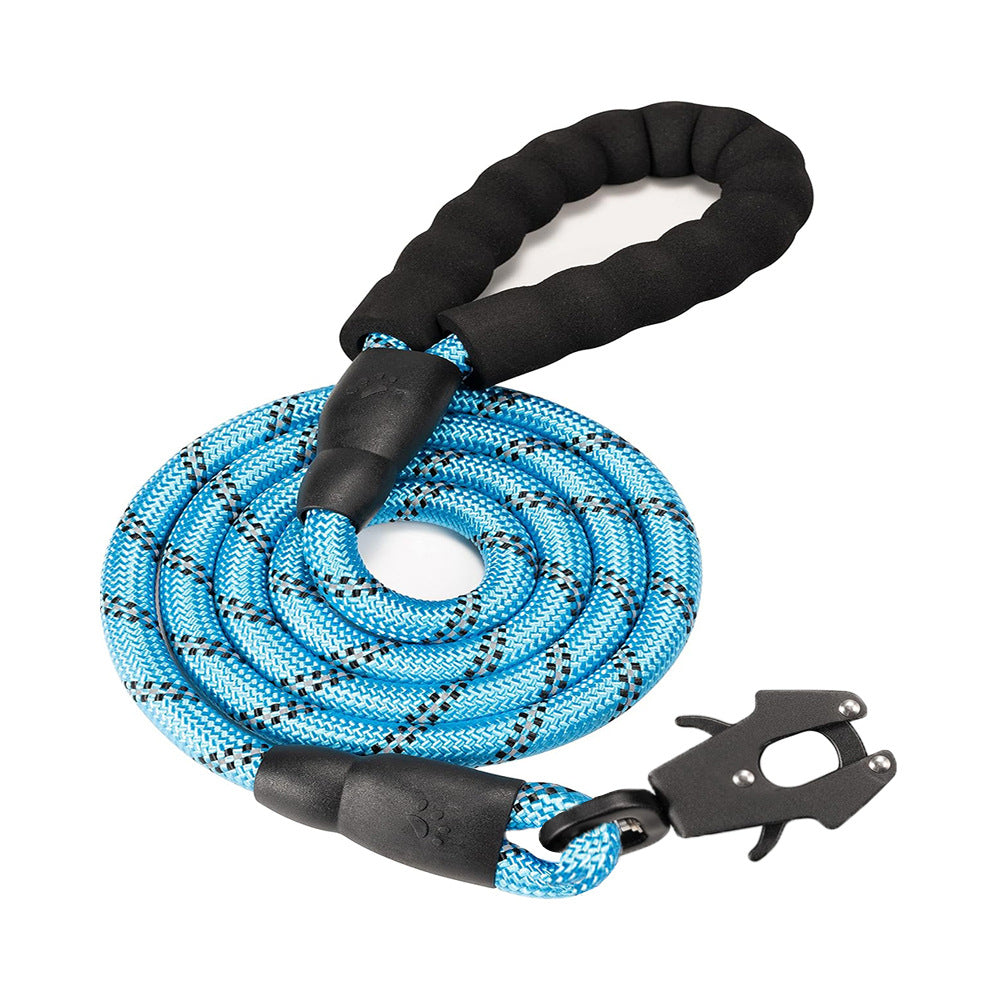 Light Blue High Strength Nylon Rope Dog Leash | 1.5M Heavy Duty Lead with Anodized Frog Clip | Padded Comfort Handle for Training