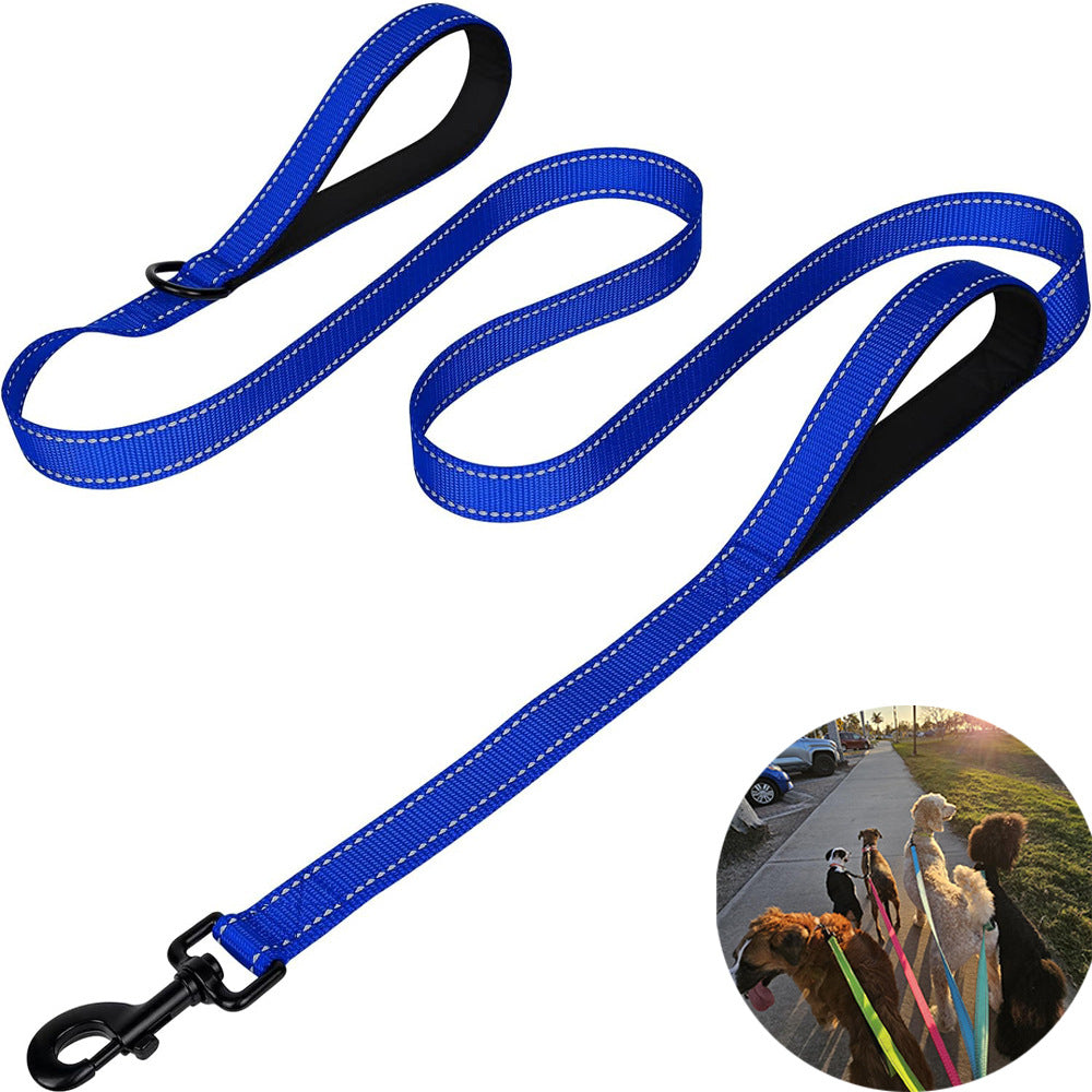 Dark Blue 2.5 Meter Heavy Duty Reflective Dog Leash | Double Padded Traffic Handle | Anti-Chafe Tightly Woven Nylon for Large Dogs