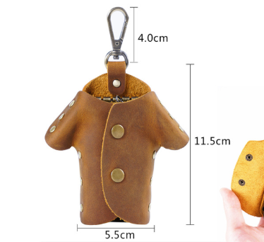 Blue Genuine Crazy Horse Leather Key Case Creative Jacket Shape Holder Vintage Cowhide Pouch for Car Fob & House Keys Brown