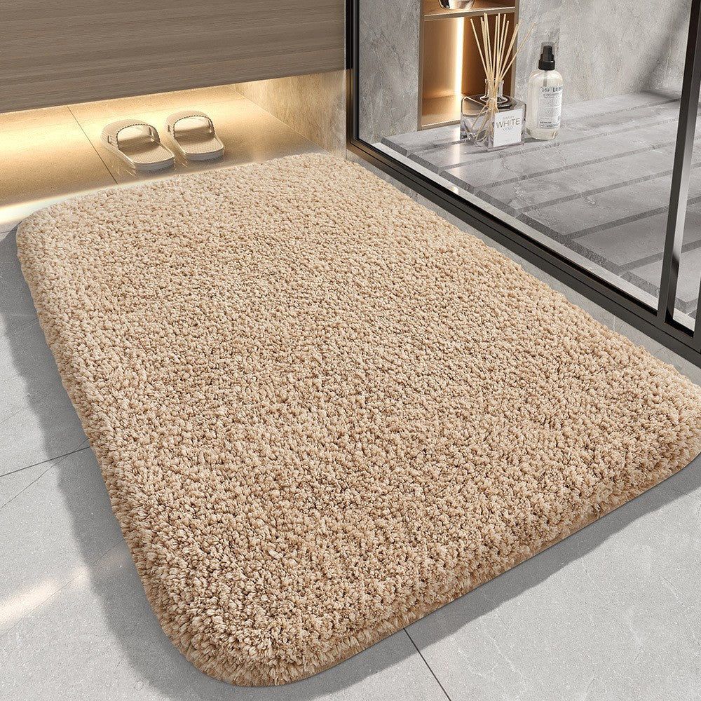Khaki 40*60cm Luxury 3.5cm Shag Bath Mat | Silver Ion Antibacterial Technology | Quick Dry Non-Slip TPR Bathroom Rug