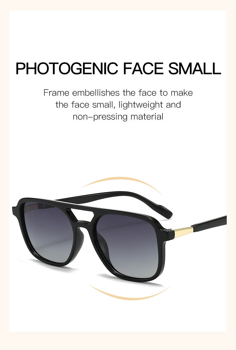 Brown Retro Double Bridge Square Frame Polarized Sunglasses - Driving Sun Protection Eyewear