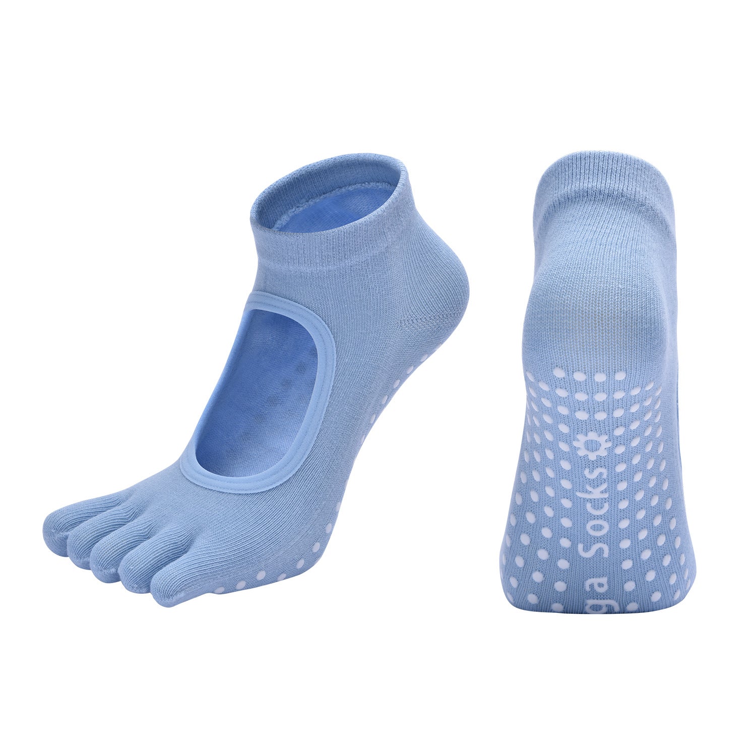 Blue 3-Pack Women's Non-Slip Five-Finger Yoga Socks - Open Back Combed Cotton Pilates & Fitness Grip Socks for Professional Exercise