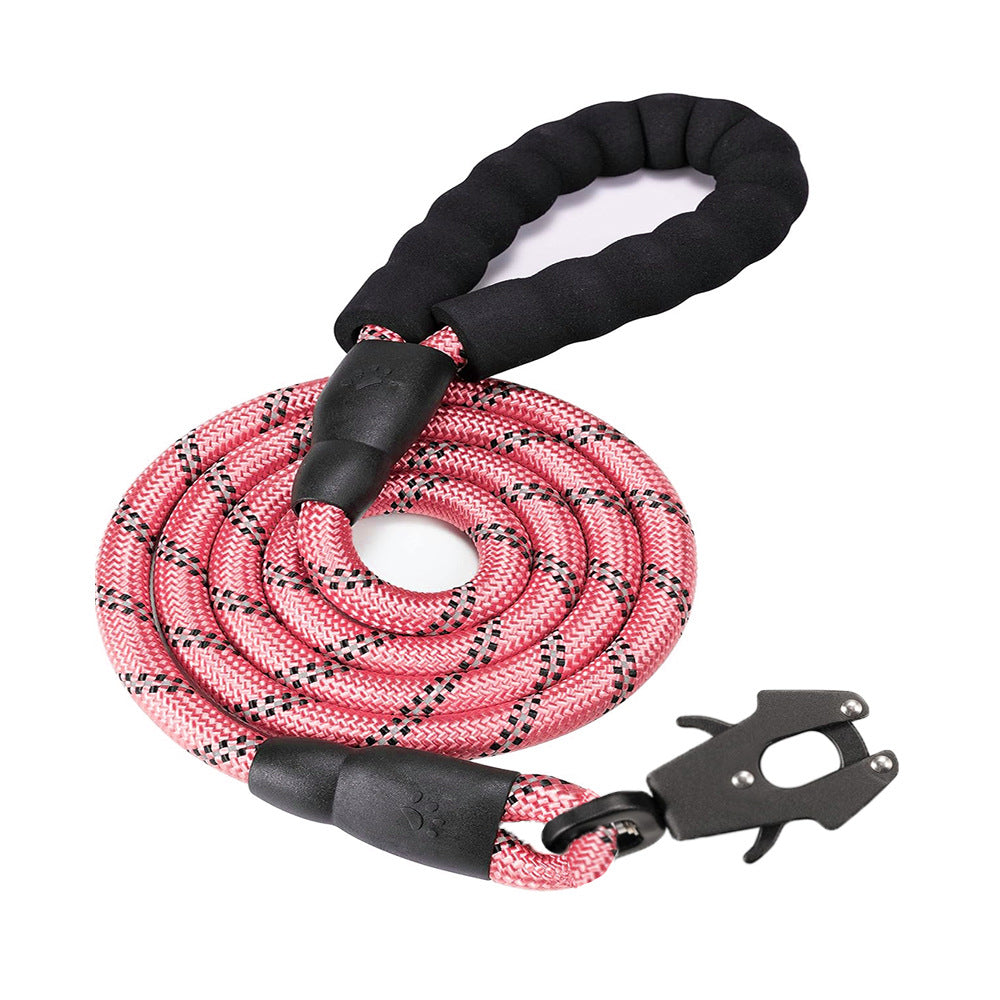 Pink High Strength Nylon Rope Dog Leash | 1.5M Heavy Duty Lead with Anodized Frog Clip | Padded Comfort Handle for Training