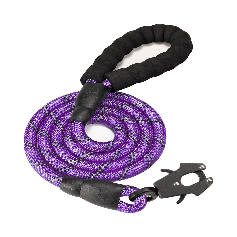Purple High Strength Nylon Rope Dog Leash | 1.5M Heavy Duty Lead with Anodized Frog Clip | Padded Comfort Handle for Training