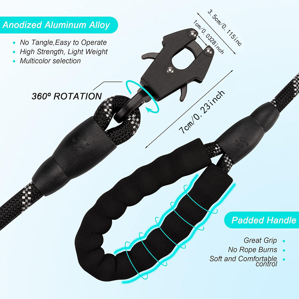 Orange High Strength Nylon Rope Dog Leash | 1.5M Heavy Duty Lead with Anodized Frog Clip | Padded Comfort Handle for Training