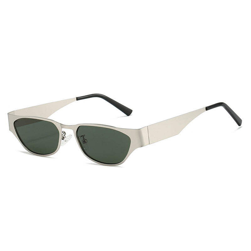 Silver Frame Green Sheet Retro Cat-Eye Metal Sunglasses for Women - UV Protection Stylish Streetwear Shades