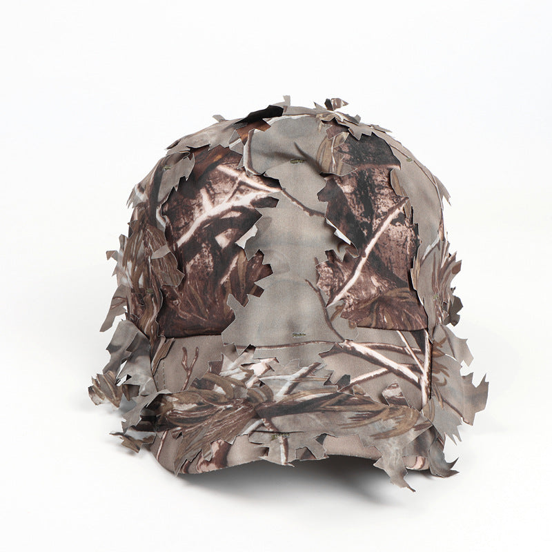 Grey 3D Leaf Camouflage Baseball Cap – American-Style Outdoor Tactical Hat for Hunting, Camping & Survival