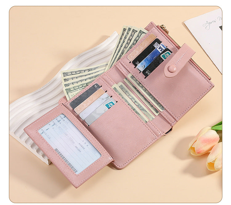 Blue Soft PU Leather Women's Wallet – Compact Foldable Wallet with Multiple Card Slots and Zippered Compartment