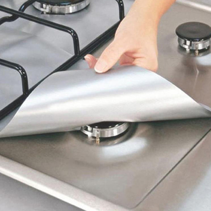 10 Pcs Silver Heat-Resistant Gas Stove Mat – Non-Stick Teflon Coated Fiberglass Protector for Cooktops (270mm × 270mm)