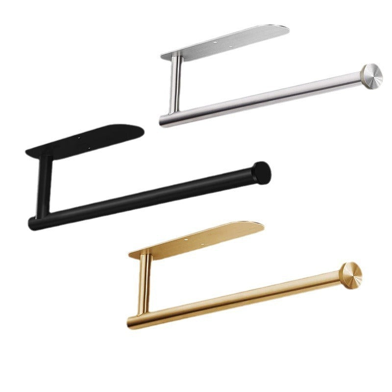 Gold Stainless Steel Kitchen Paper Holder with Adhesive Mounting – Under Cabinet Tissue Roll Rack for Paper Towels, Toilet Paper or Plastic Wrap