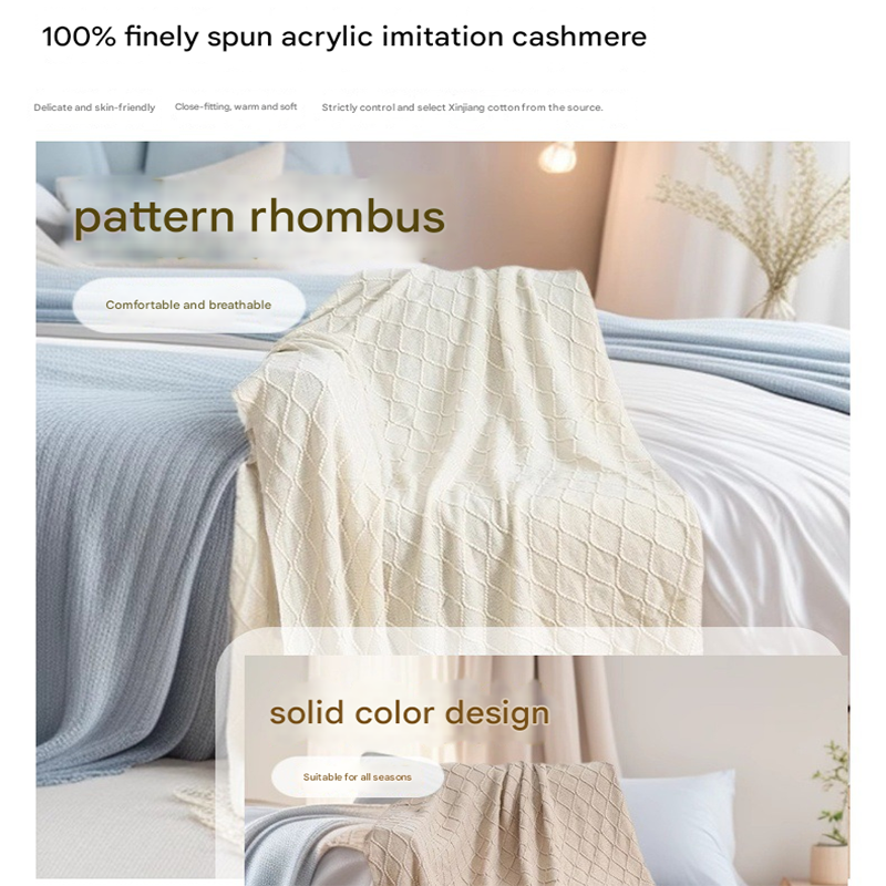 Lake blue Nordic Minimalist Knit Throw Blanket – 127×180cm Lightweight, Soft & Breathable Fleece-like Fabric with Tassel Edges for Sofa, Bed, Yoga & Air Conditioning Use