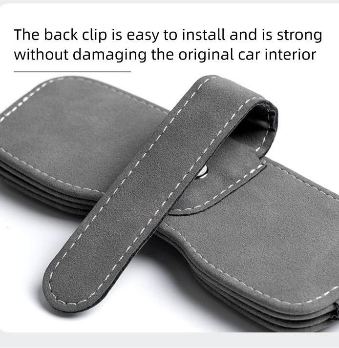 Grey Car Sun Visor Sunglasses Holder – Magnetic Dual Clip Organizer with Suede Finish, No-Drill Mounting for Glasses, Cards & Tickets