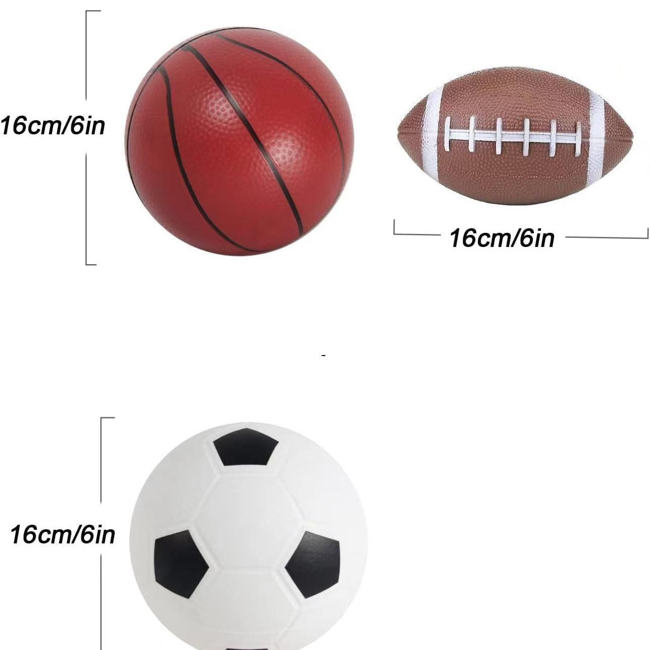 3-Pack 16cm Inflatable Sports Balls Set PVC Mini Soccer Basketball Rugby for Toddlers Kindergarten Outdoor Play Includes Hand Pump for Easy Inflation