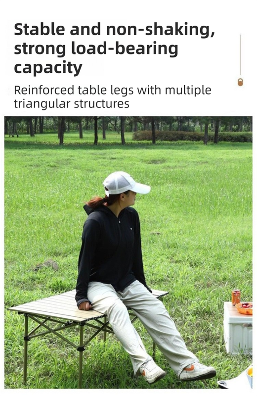 95CM Khaki Portable Folding Egg Roll Camping Table + 4-Pack 36CM Chairs with Storage Bag & Mesh Net- Heavy-Duty Carbon Steel Picnic Table for 4-6 People