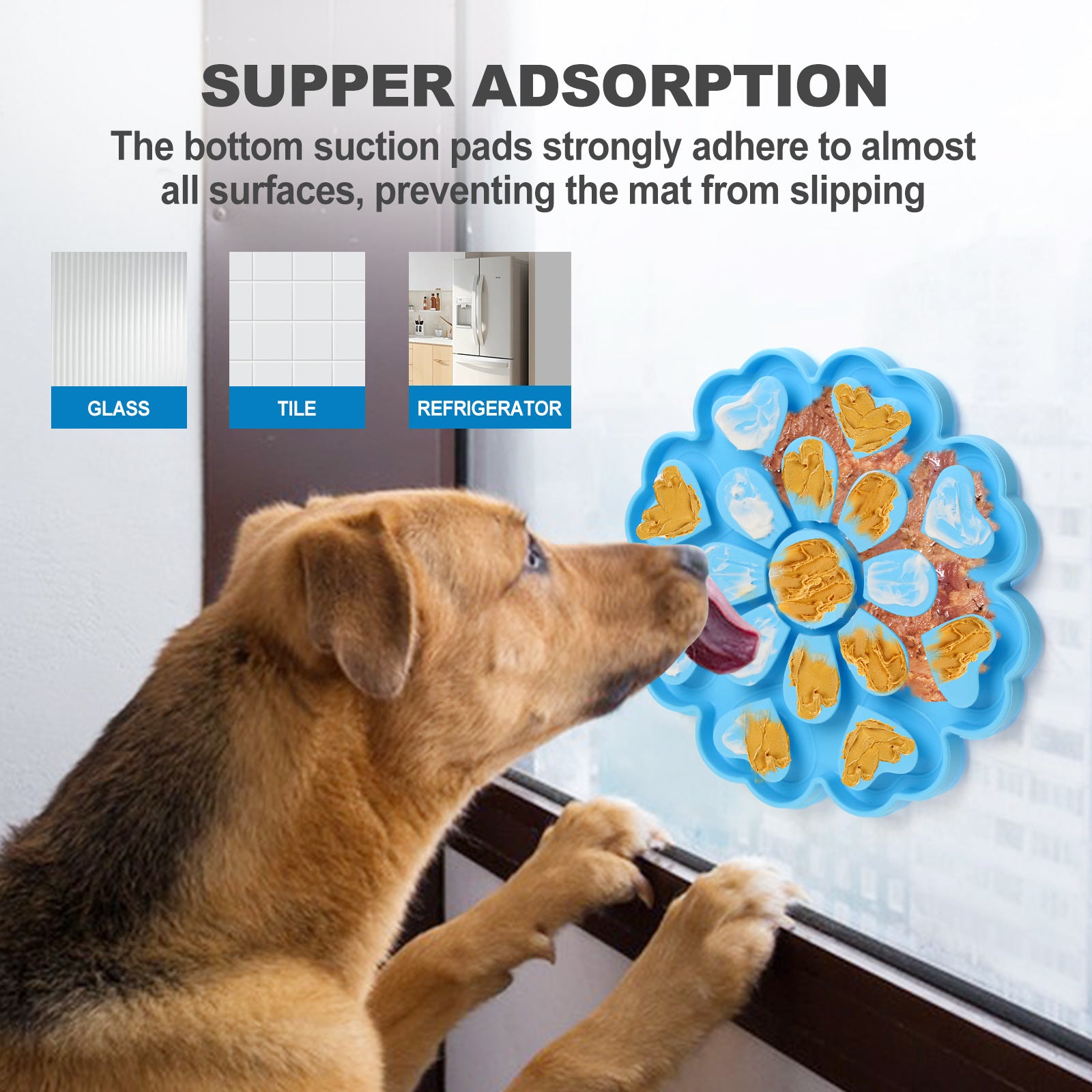 Blue 4-in-1 Textured Silicone Pet Lick Mat & Slow Feeder - Anti-Anxiety Calming Pad with Back Suction Cups