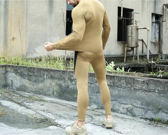 L Size Green Men's Tactical 4-Way Stretch Fleece Lined Thermal Underwear Set - Winter Sweat-Wicking & Breathable Sportswear for Training & Outdoors