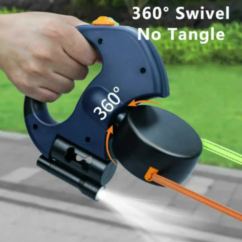 Black and Grey One-to-Two Retractable Dog Leash with One-Click Safety Lock & Night Light - 3M Tangle-Free 360° Rotation Walking Leash