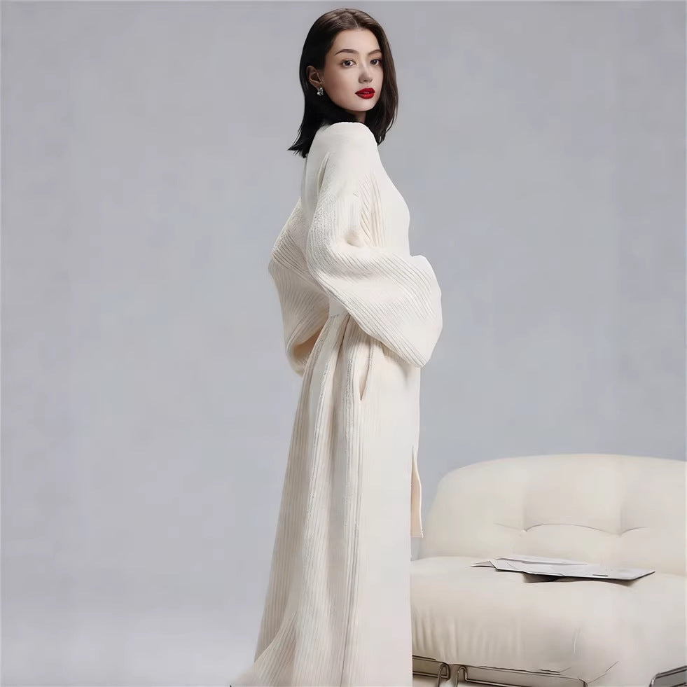 Beige Women's Ultra-Soft Plush V-Neck Cardigan Robe - Extra Thick Half-Velvet Warm Housecoat & Outdoor Wearable Sleepwear
