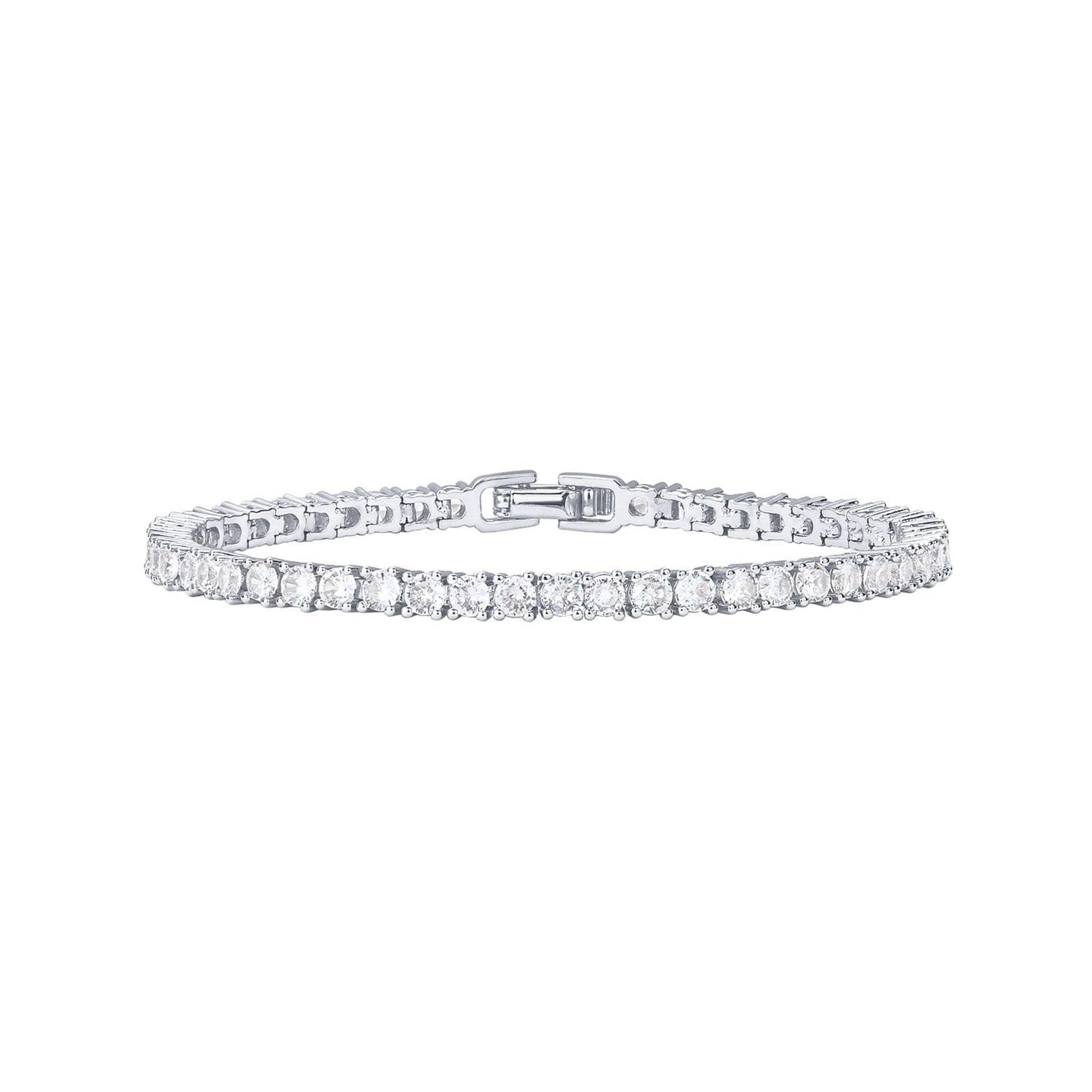Silver 4.0mm Iced-Out Zirconia Tennis Bracelet with Secure Clasp - Classic Luxury Rhinestone Tennis Chain for Men & Women (8 Inches)
