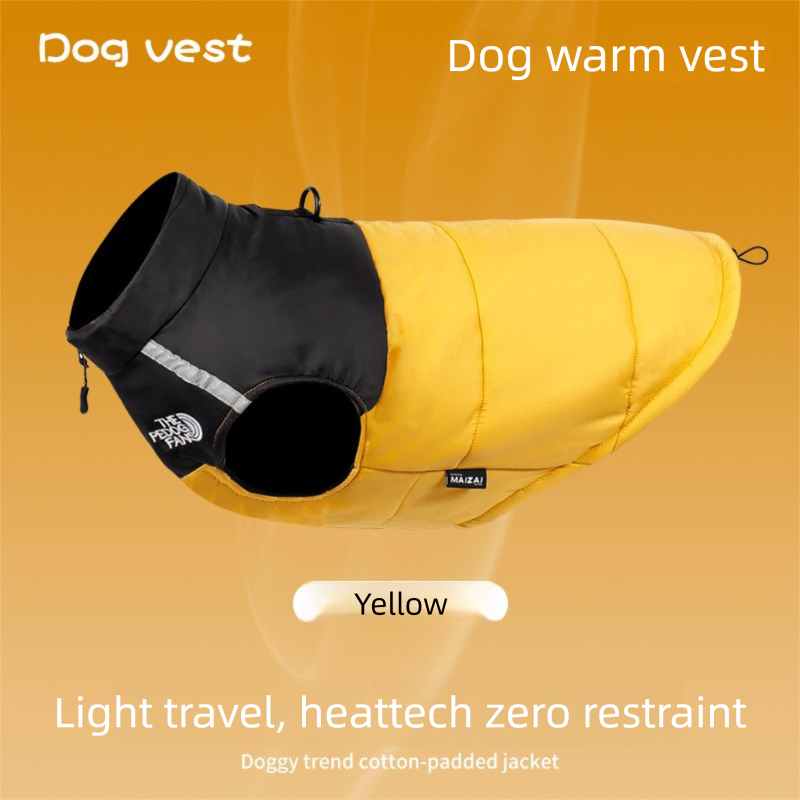 Yellow 2XL Size Dog Clothing — Warm, Thickened Cotton Jacket for Autumn & Winter; Waterproof Pet Vest — Reflective Safety Design, Leash-Compatible