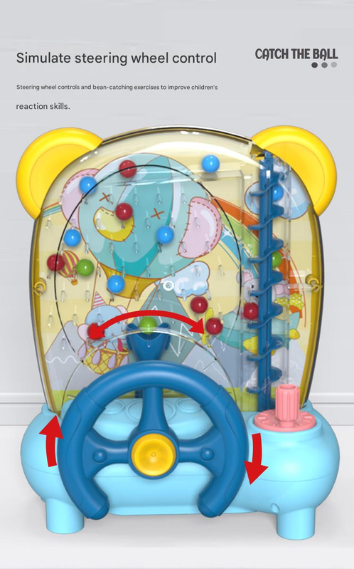 Blue Ball Catching Machine Game Kids Steering Wheel Pinball Desktop Game Hand Eye Coordination Training Parent-Child Interactive Educational Toy Concentration Focus Plastic 4+ Years
