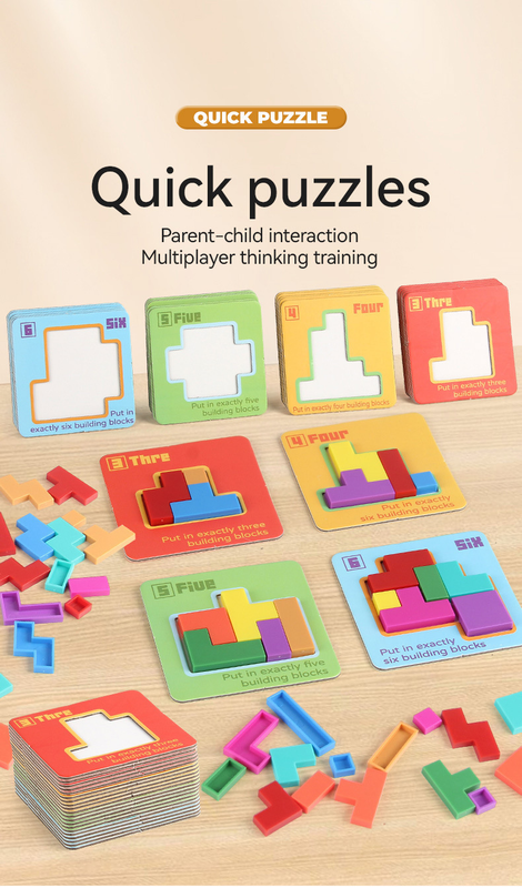 Quick Puzzle Tetris Building Blocks Game Speed Challenge Parent-Child Interactive Brain Training 20 Challenge Cards 4 Difficulty Levels ABS Material 3+ Years Educational Toy