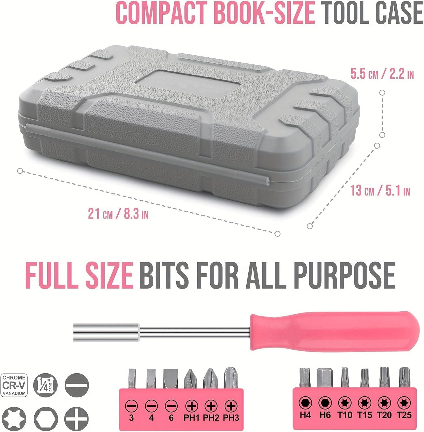 24-Piece Pink Multifunctional Home Tool Kit for Women - Compact Mini Starter Hardware Set with Hammer, Pliers, Screwdrivers - Portable Household Hand Tools for DIY Assembly & Gift Giving
