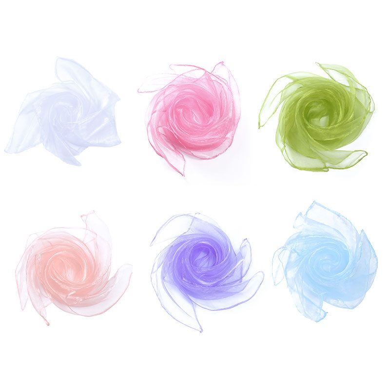 6-piece 60*60 cm(White and Pink and Green and Champagne and Light purple and Light blue) Kids Magic Scarf Set - Colourful Chiffon Dance Scarves for Performance Play, Lightweight Rainbow Juggling Scarves, Creative Movement and Party Game Props