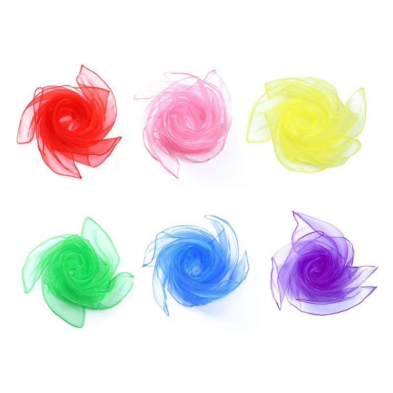 6-piece 60*60 cm(Red and Pink and Yellow and Green and Blue and Purple) Kids Magic Scarf Set - Colourful Chiffon Dance Scarves for Performance Play, Lightweight Rainbow Juggling Scarves, Creative Movement and Party Game Props