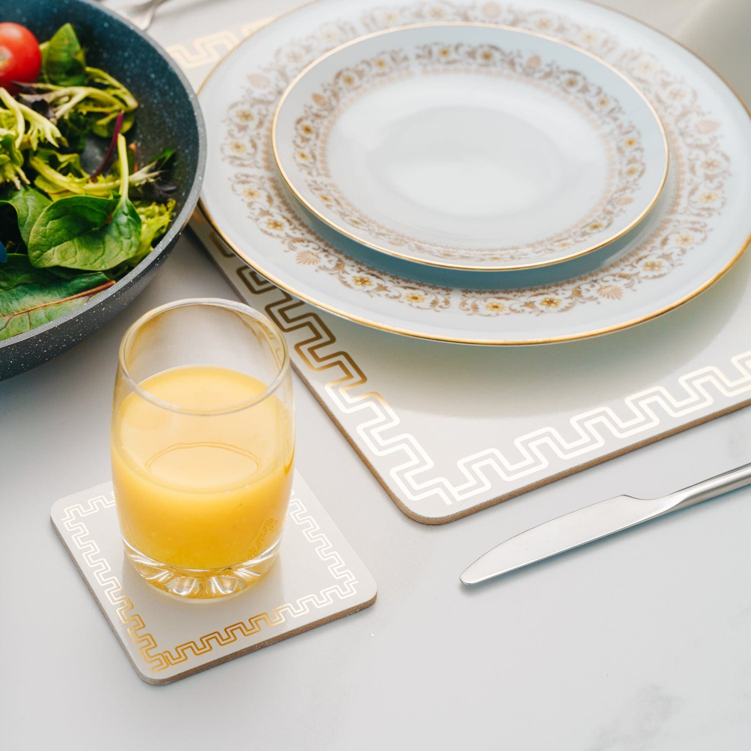 8 Pcs Clevinger MDF Placemats and Coasters Gold Border