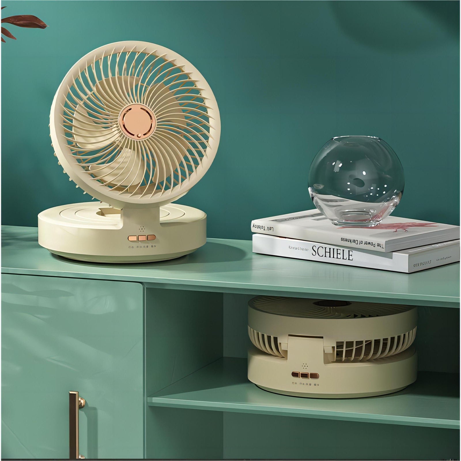 USB Rechargeable Auto Oscillation Tilt Adjustable Cordless Fan with Remote Control and Night Light Wall Mountable