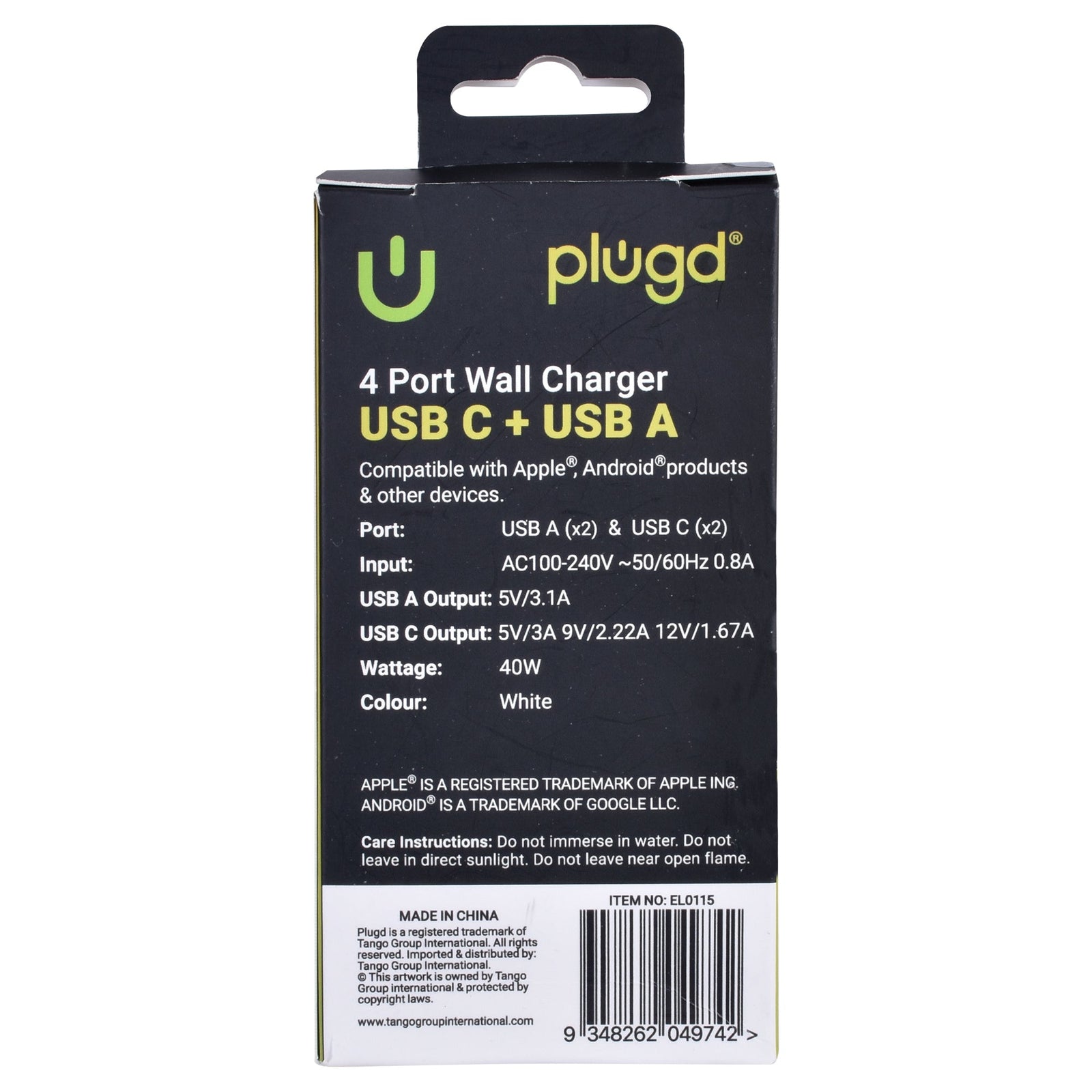 4 PORT WALL CHARGER USB C+USB A