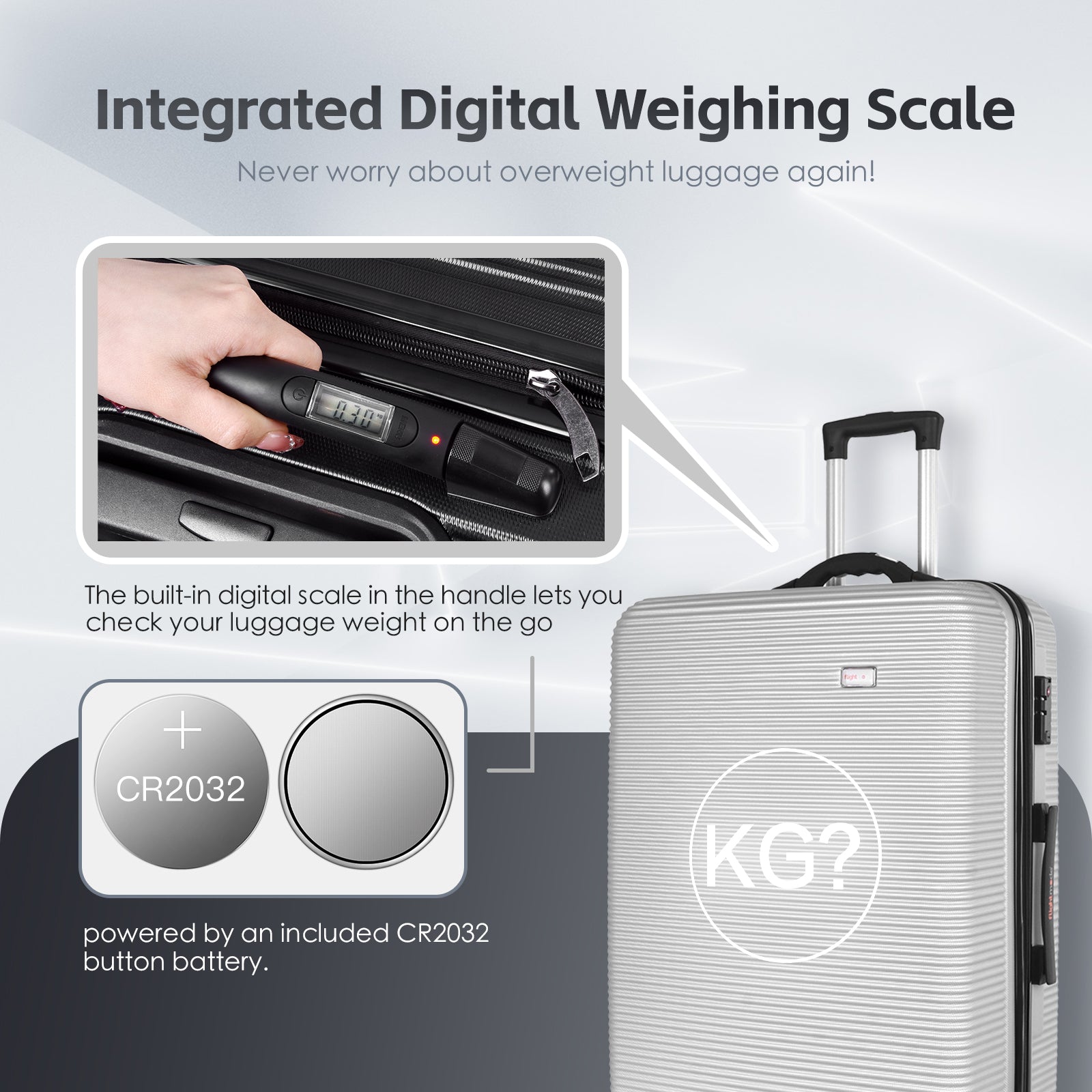 3 pcs 20"/24"/28" Digital Weighing Scale and USB Charging Port Lightweight Luggage Suitcase Silver