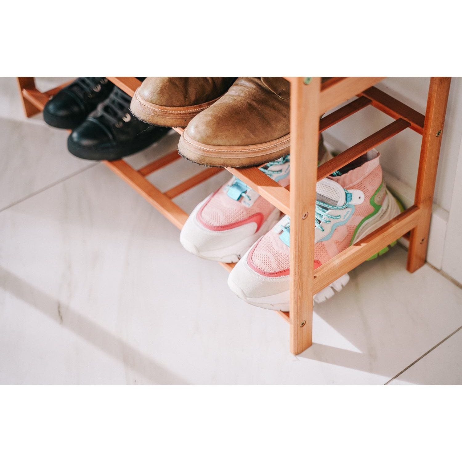 Bamboo 3 Tiers Layers Storage Shoe Rack & Organiser