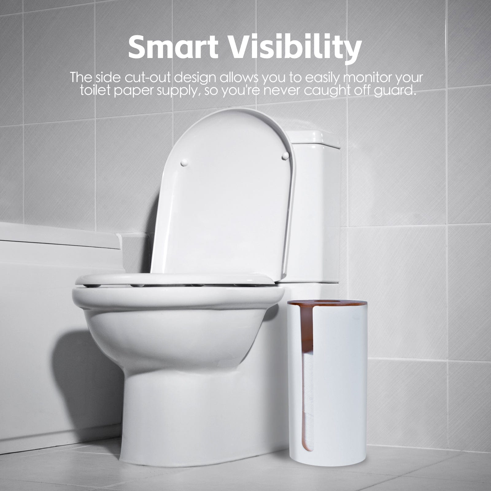 Bamboo Lid Toilet Roll Storage Holder