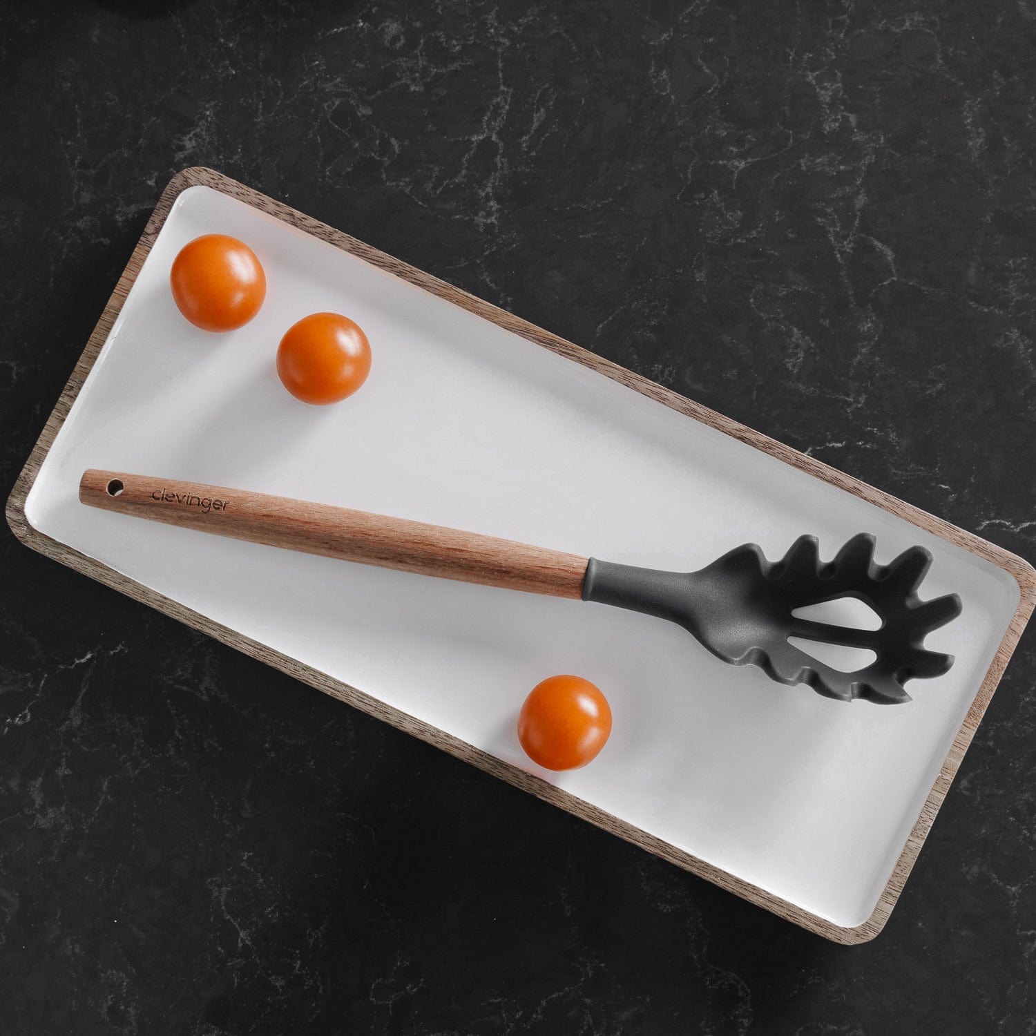 Beechwood & silicone pasta spoon charcoal