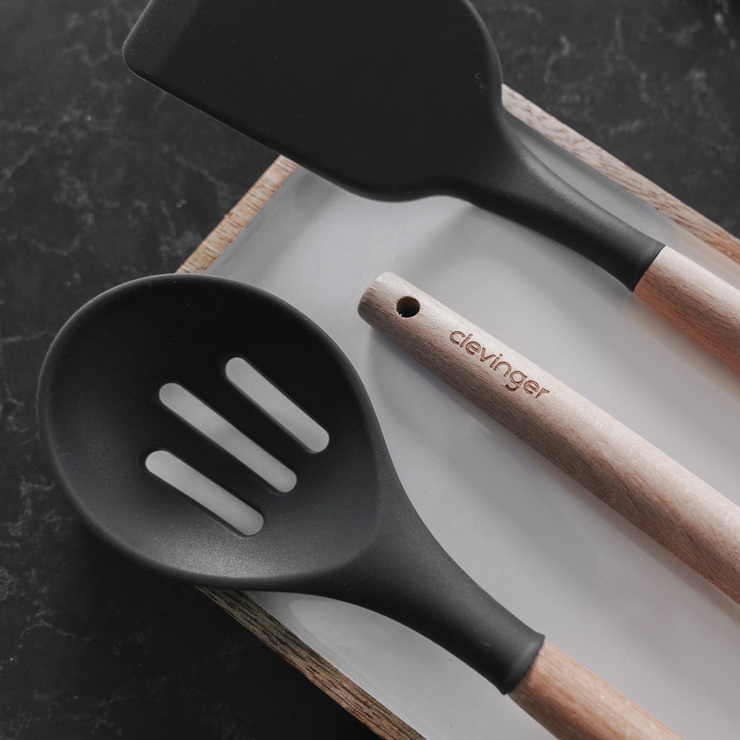 Beechwood & silicone slotted spoon charcoal