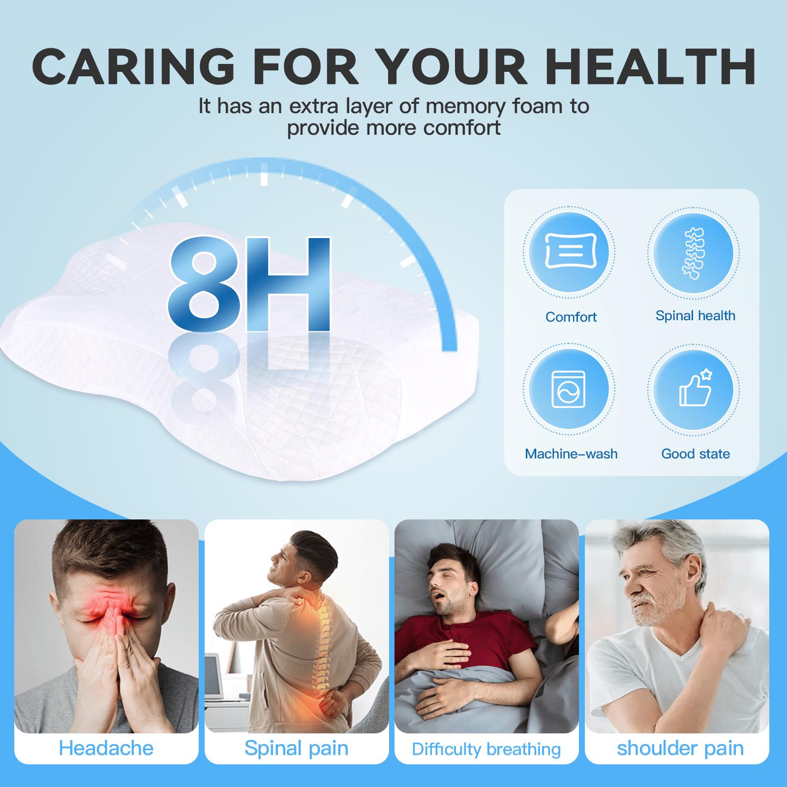 8cm Memory Foam Mattress Topper + 2 Memory Foam Contour Pillows – Single Size Sleep Upgrade Set with Bamboo Covers