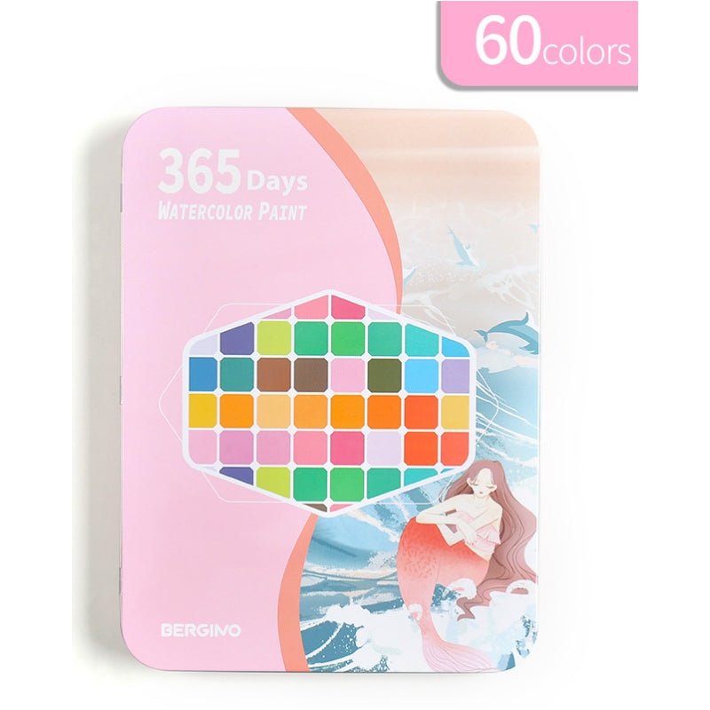 Water paint colour set with brush metal case Portable 60 PCs Concentrated block - Pink