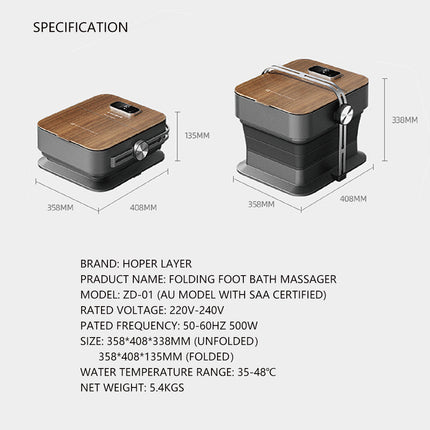 Hoper Layer Electric DPS Heating Folding Foot Bath Massager AU Model with SAA Certified