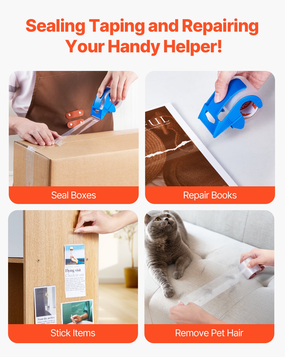 VEVOR Packing Tape 6 Rolls 25 Yards Clear Shipping Tape with Dispenser 2.7 Mil