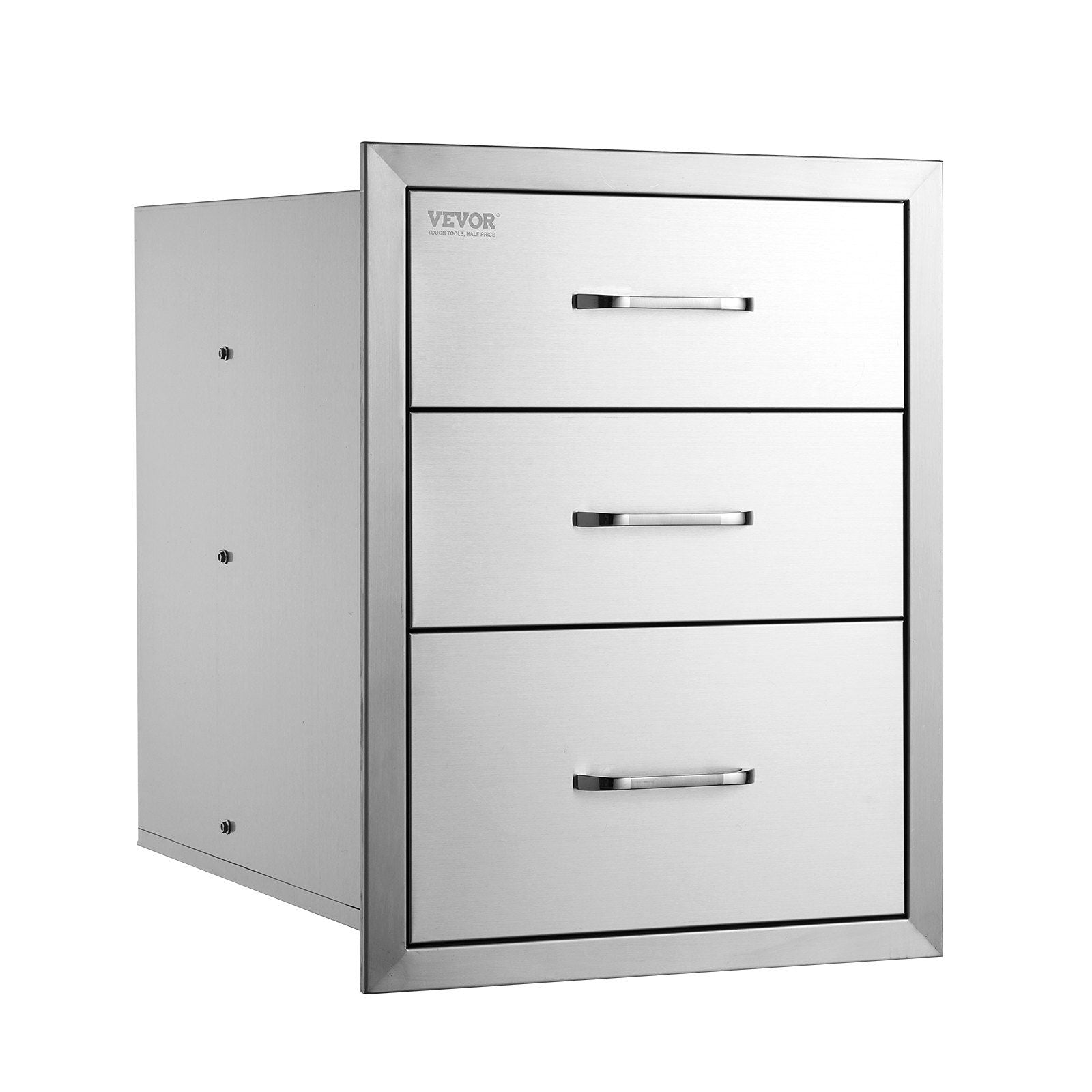 18x23 Inch Outdoor Kitchen Stainless Steel Triple Access BBQ Drawers with Chrome Handle, 18 x23 x 23 Inch